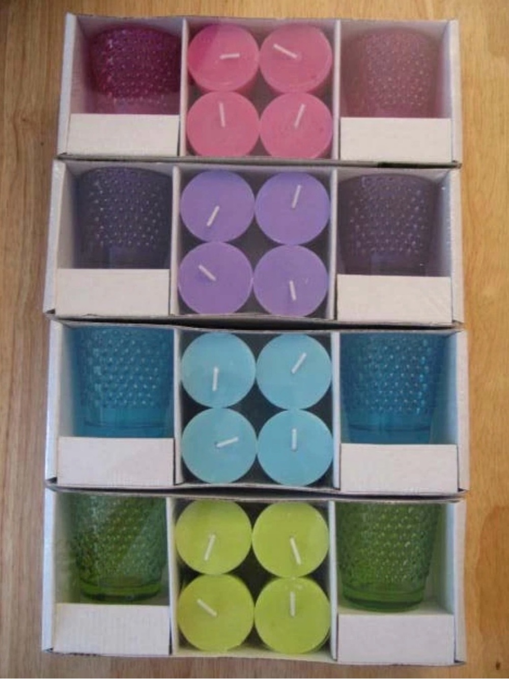 NEW IKEA Pink, Purple, Blue, Teal & Lime Votive Candle and Glass Holder Sets